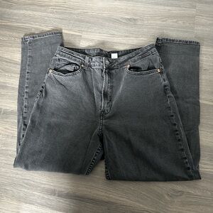 H&M Divided Washed Black Grey Mom Jeans Slim Fit Loose Jeans
